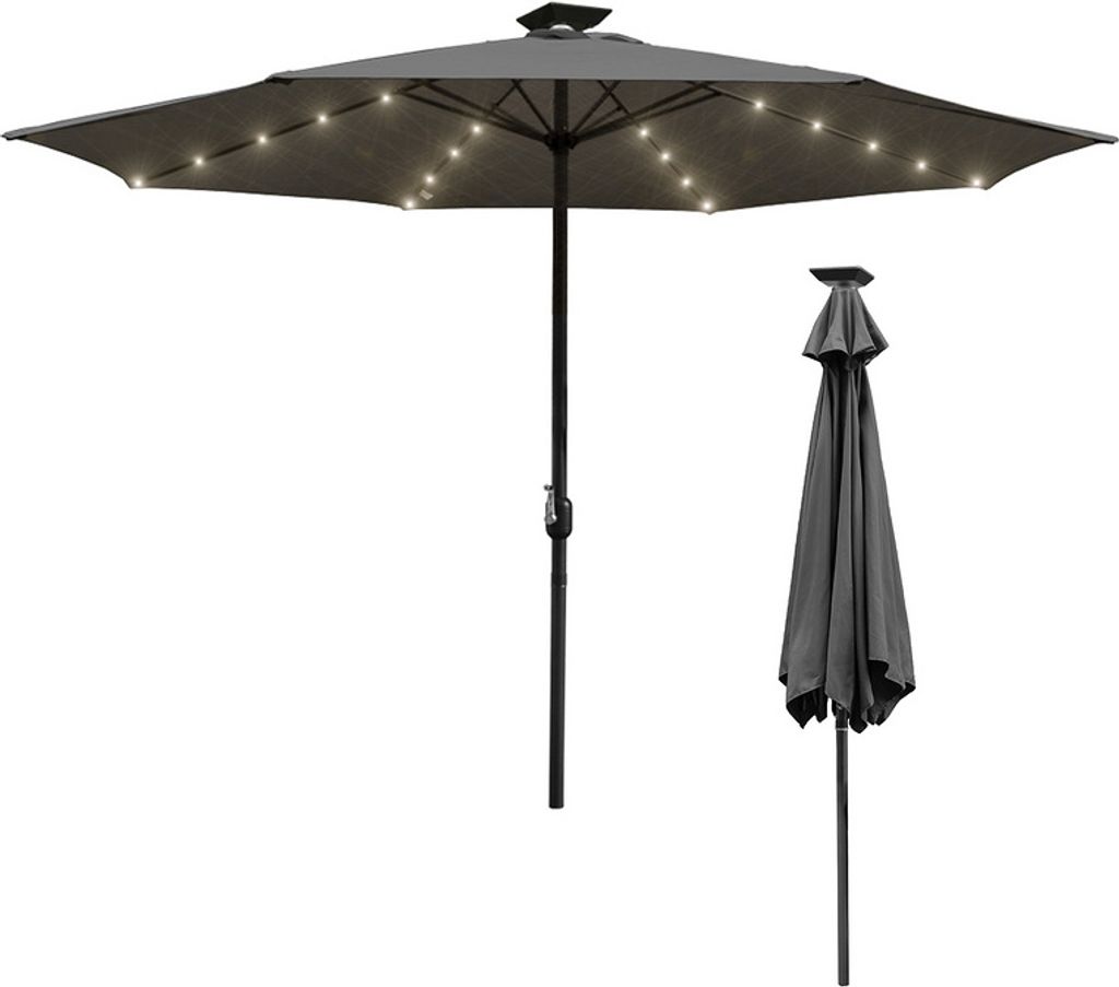 Jopassy 2.7m Sonnenschirm UV40+ Neigbar Sonnenschutz Gartenschirm Strandschirm LED Solar,Grau