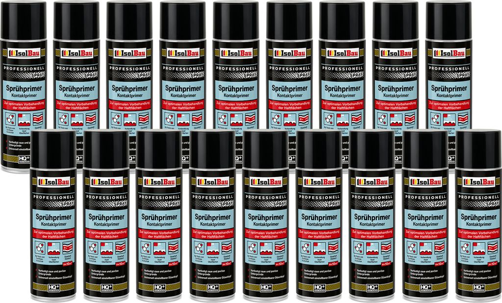 Isolbau Sprühprimer - 18 x 500 ml Kontakt-Primer zur Vorbehandlung der Haftflächen - Haftvermittler für Glas, Holz, Metall, Mauerwerk, PVC, Beto...