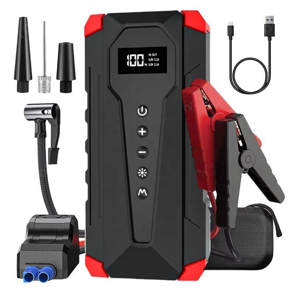 Starthilfe Powerbank mit 150PSI Kompressor, 3000A 12000mAh Jump Starter Auto Batterie Booster für 12V Benzin & Diesel, 21-Zylinder Luftpumpe, LED,...