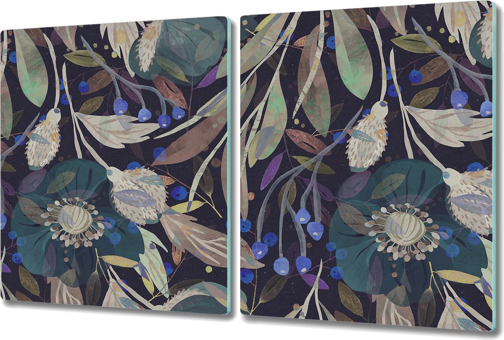 Glas Schneidebrett Herdabdeckplatten Schneideplatten - 2x 40x52 cm - Bergasche Nacht