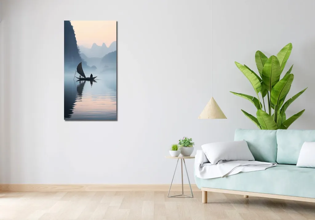 Tableau moderne 50 x 100 cm Voyage solitaire sur le fleuve
