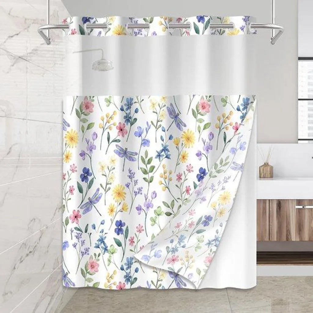 Grand Rideau de Douche Floral Lumineux pour Salle de Bain Sombre