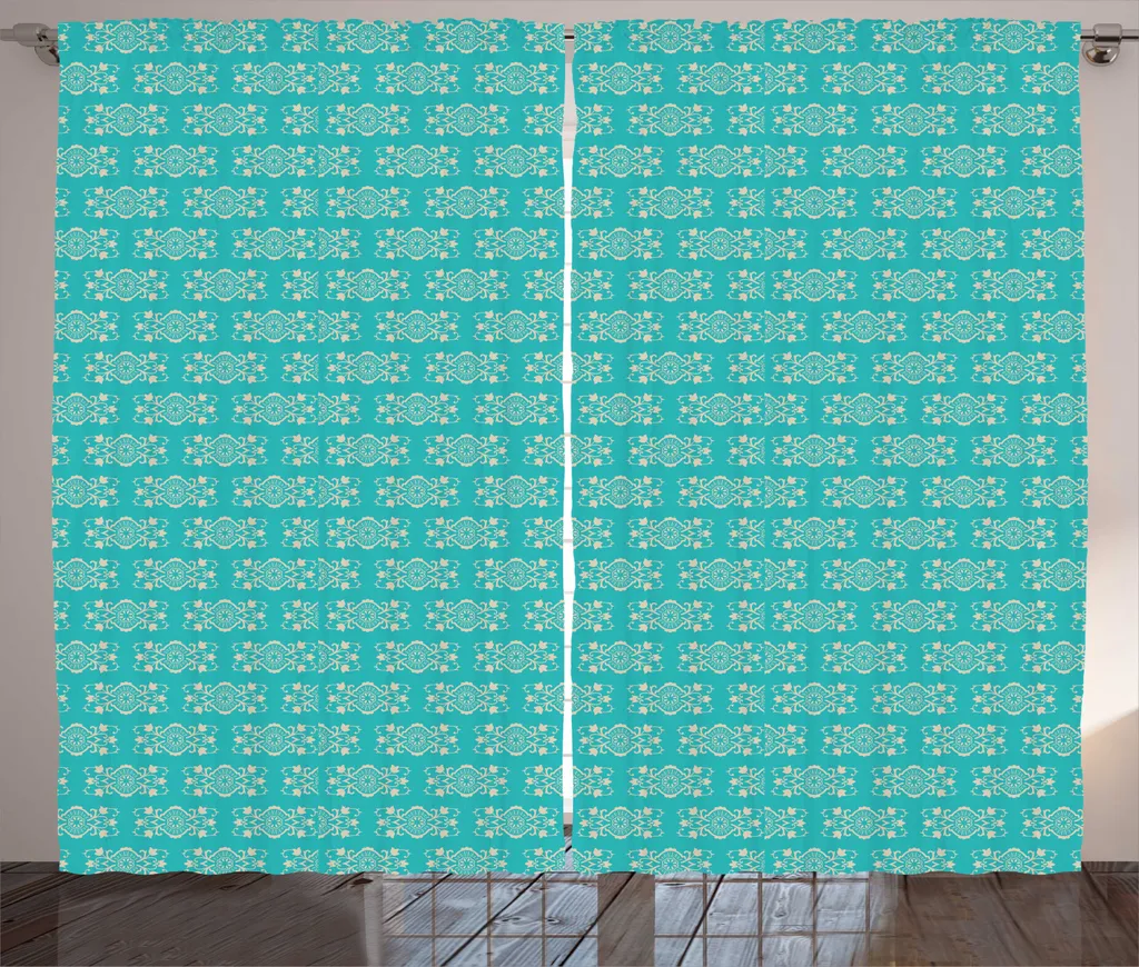 Rideau damassé en tissu mousse marine avec boucles et crochets inclus