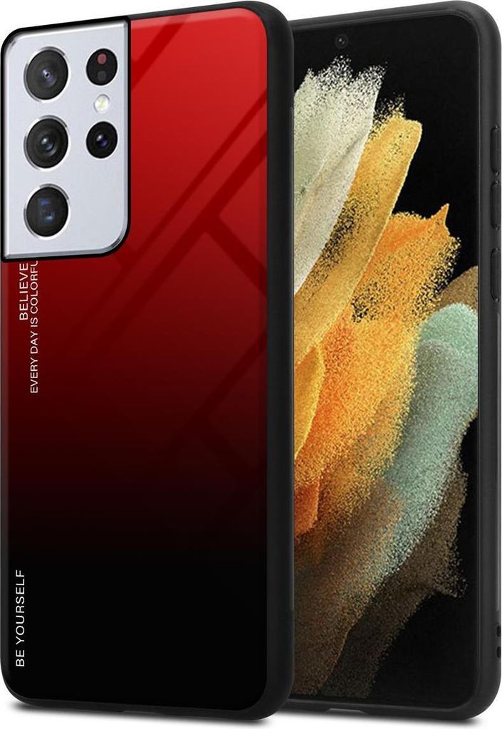 Cadorabo Hülle für Samsung Galaxy S21 ULTRA Schutz Hülle in Schwarz Handyhülle TPU Etui Cover Case Tempered Glas