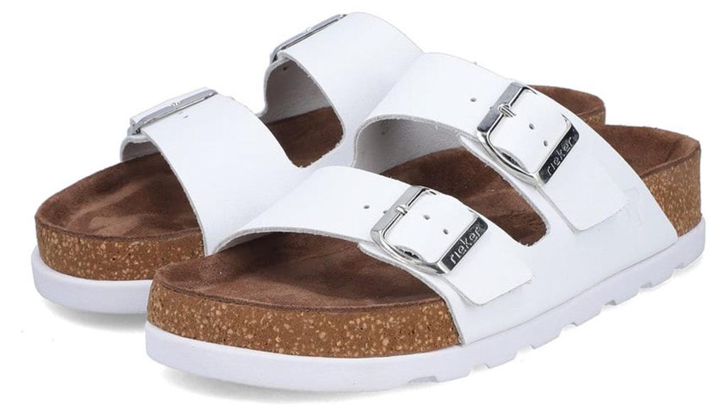 Rieker Damen Pantoletten V3190-80 Fußbettpantolette Frauen Leder Weiß, Schuhgröße:36 EU