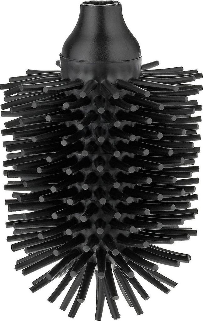 A black toilet brush head with silicone bristles.
