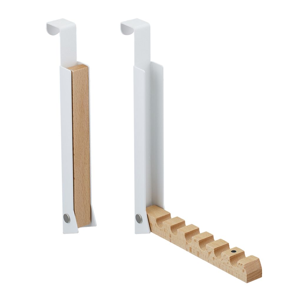 Türhaken Set von 2 - klappbar - für 6 Kleiderbügel - Türdicken bis 2 cm - weiß