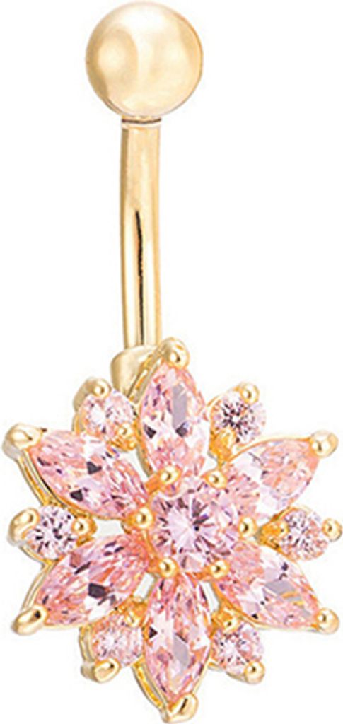 Bauchnabelpiercing-Schmuck mit Blumen-Zirkonia-Bauchnabelpiercing-Gold + Rosa