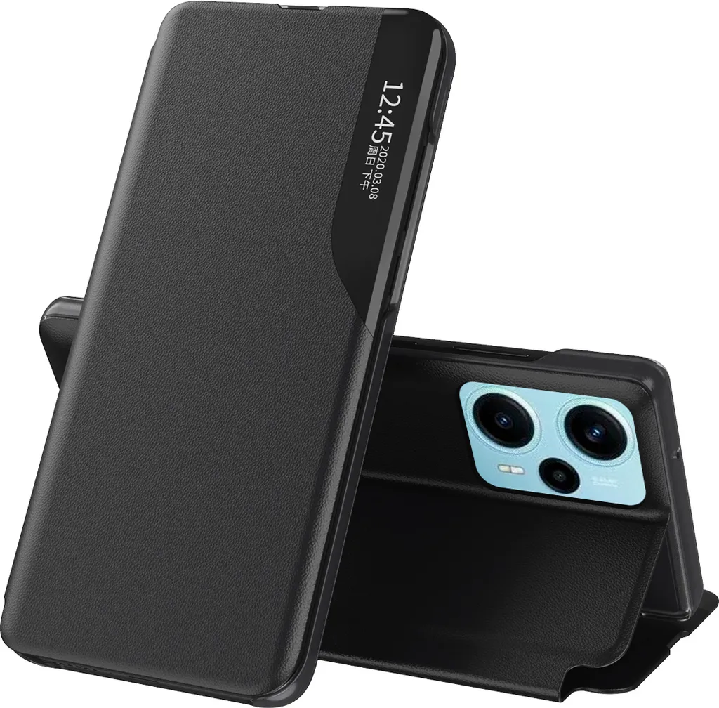 Custodia a Libro Xiaomi Poco F5 - Pelle Sintetica Nera con Finestra
