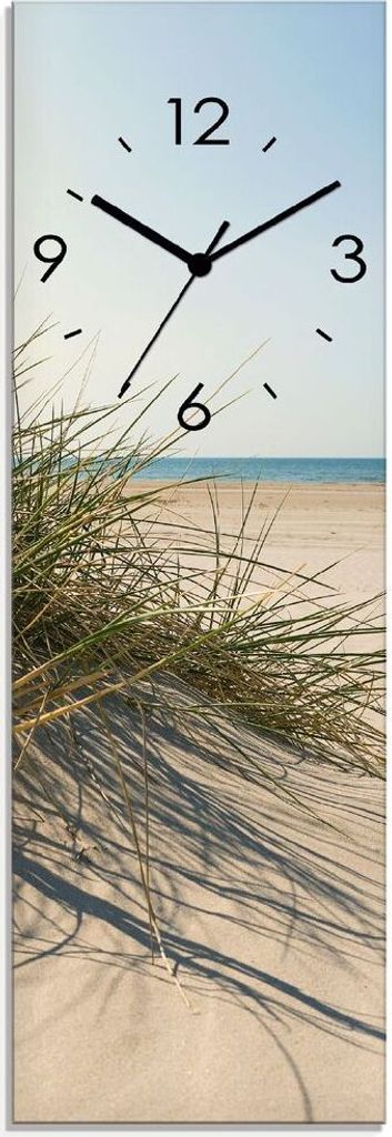 ARTland Glas Wanduhr Quarzuhr - schwarzer Zeiger Strandgras Größe: 20x60 cm