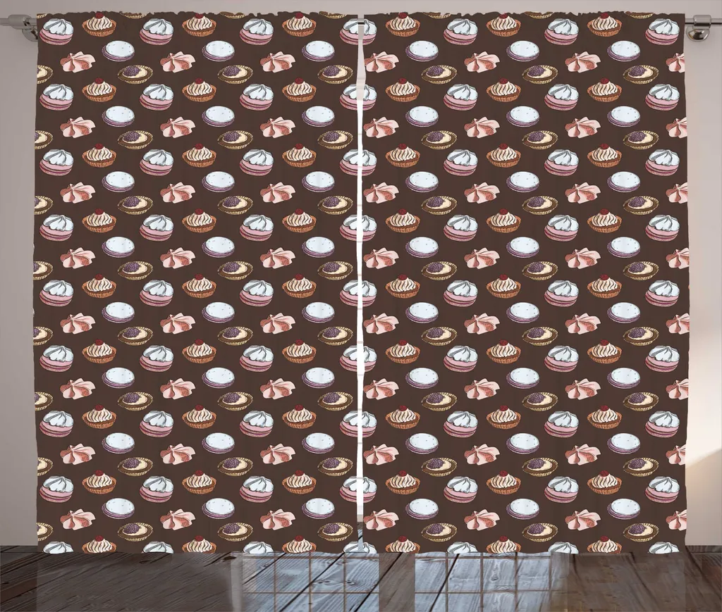 Rideau à Fronces 280x225 cm Motif Cupcakes et Gâteaux Taupe Foncé