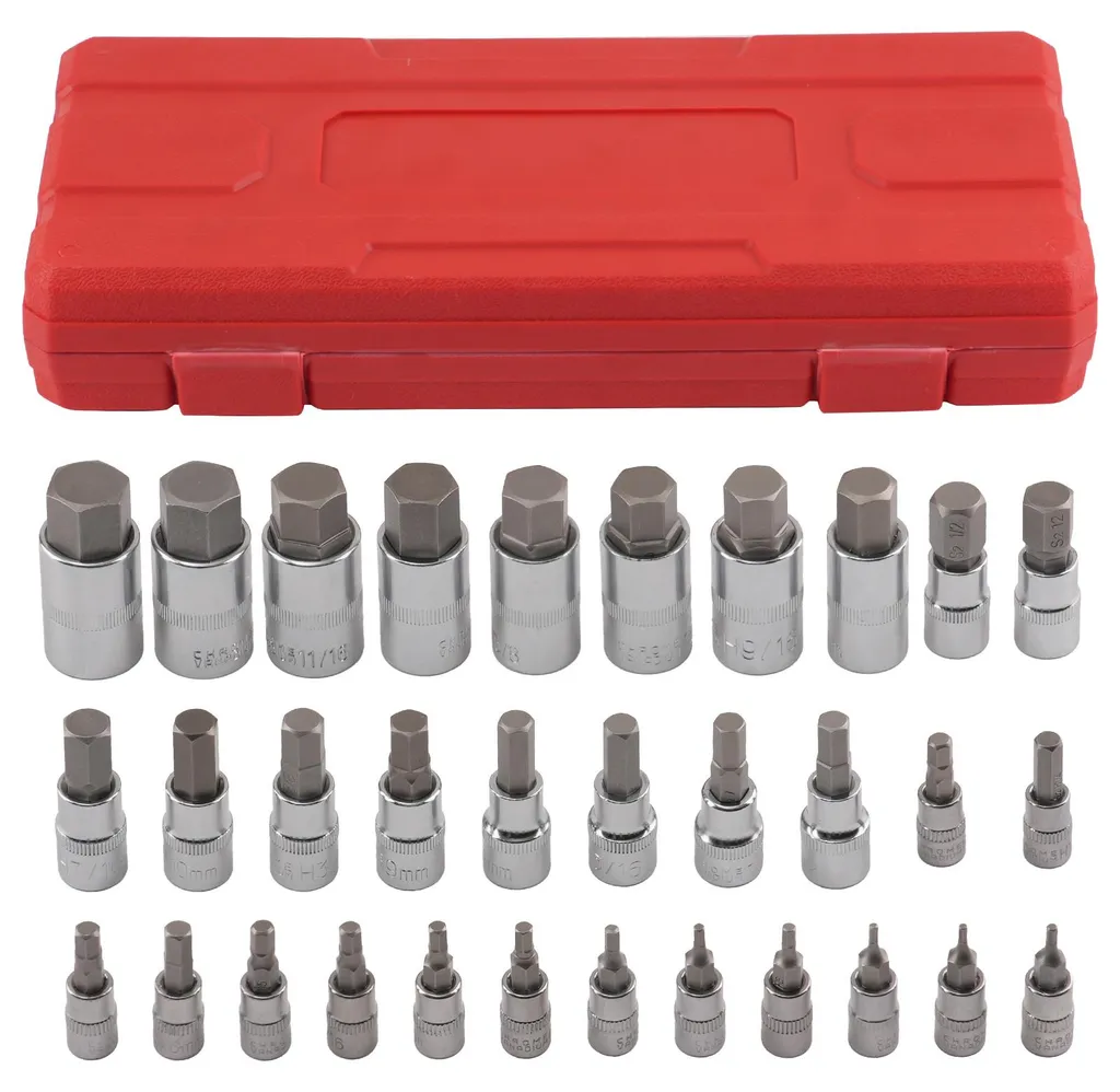 Jeu de clés à douille à six pans creux 32 dents en acier S2 - 38 pièces