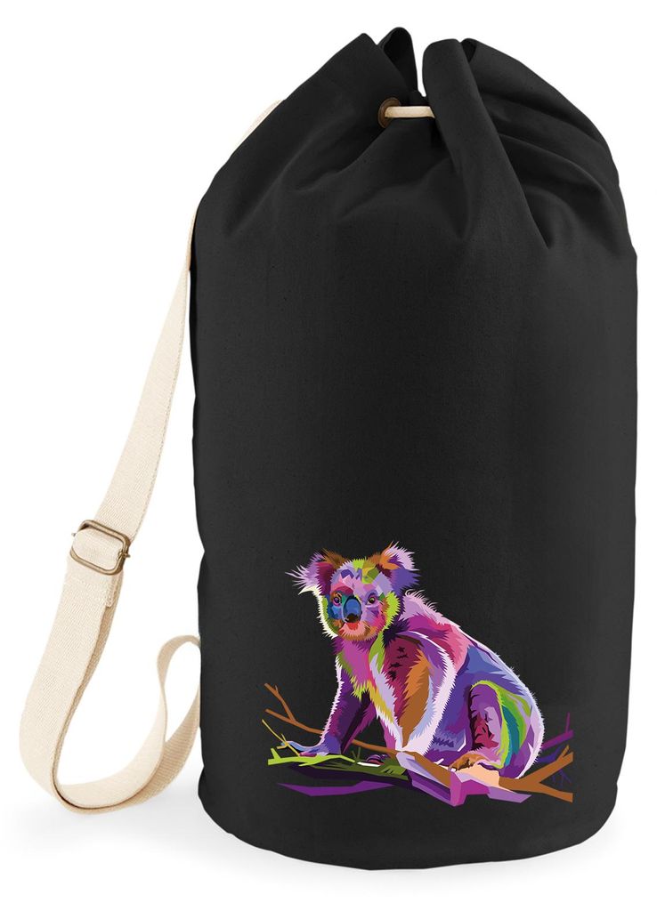 Huuraa Seesack Koala Colorful 20 Liter Black Baumwolle Rucksack Geschenkidee