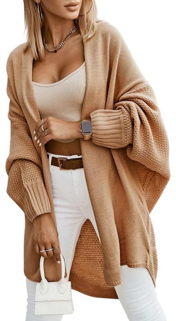 Oversize-Strickjacke mit Fledermausärmeln für Damen,Größe:L Produktbild 