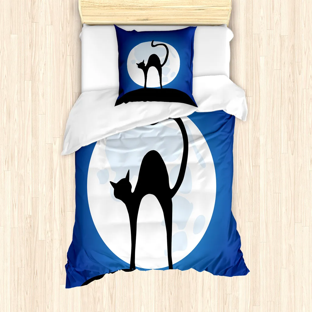 ABAKUHAUS Set copriletto San Valentino, gattini con palloncini a forma di cuore Amore romantico, 170 x 220 cm, nero vermiglio