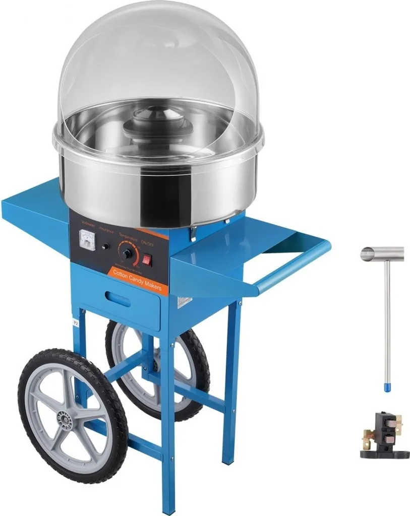 Machine à barbe à papa électrique 1000W avec Chariot et Bol Inox - Bleu