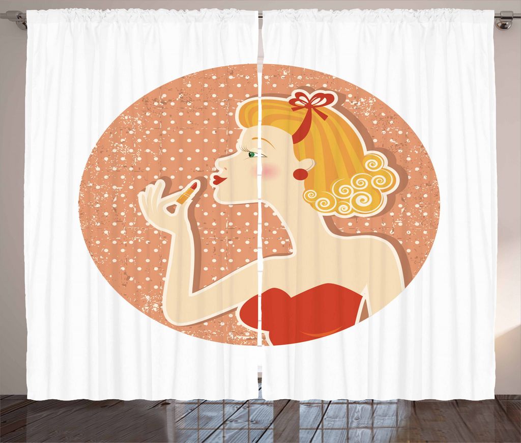 ABAKUHAUS Weinlese-Frau Rustikaler Vorhang, Pin Up Weibchen, Wohnzimmer Universalband Gardinen mit Schlaufen und Haken, 280 x 225 cm, Mehrfarbig