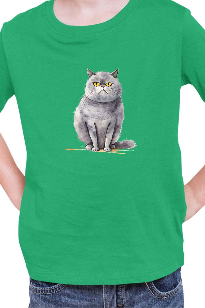 Kinder T-Shirt Funny Cats Breeds British Shorthair Cat 018, 3-4 Jahr - 104 / Grün
