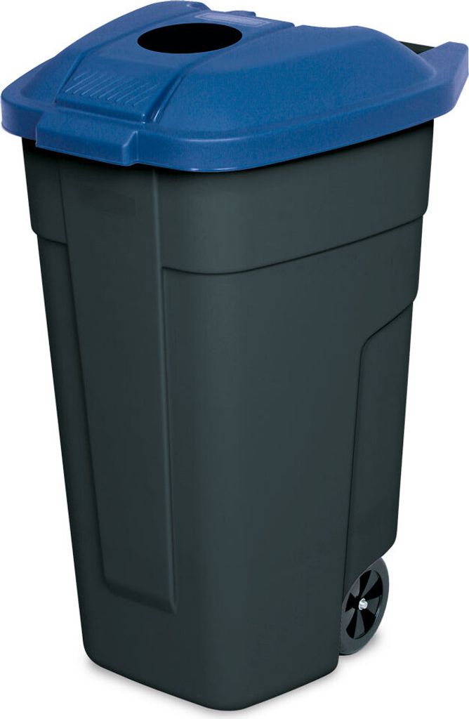 100 Liter Tonne mit Einwurföffnung im Deckel, BxTxH 510x550x850 mm,schwarz/blau