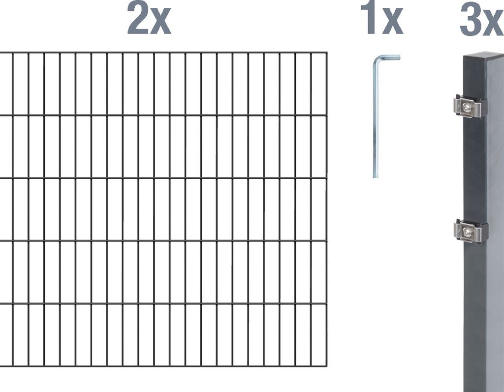 Alberts Doppelstabmatten Zaun, Höhe 80 cm, Länge 4 m, Zaun-Komplettset zum Einbetonieren, anthrazit, Pfosten 60x40 mm