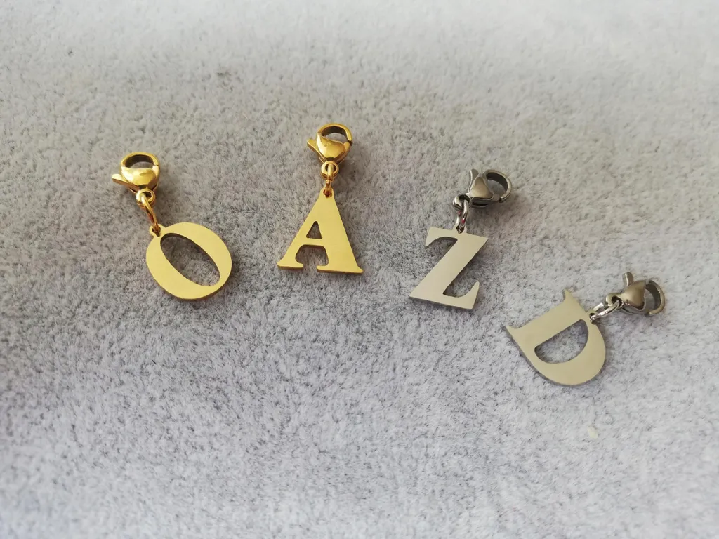 Pendentif Lettre Alphabet Or et Argent avec Attache en Acier pour Bijoux