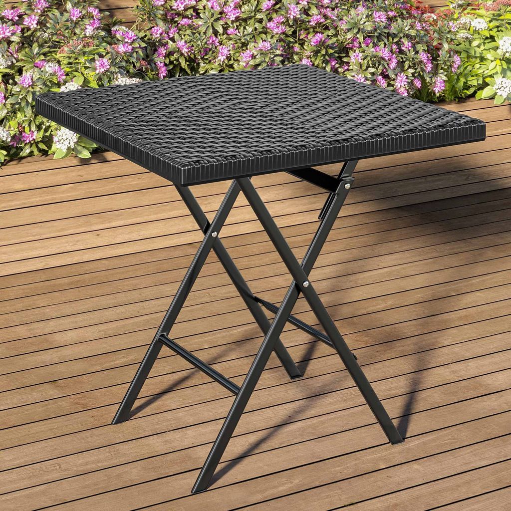 MIO | Partytisch | 60 x 60 cm | Schwarz / Rattan | Klappbar | Quadratisch | Party Klapptisch, Buffettisch, Banketttisch