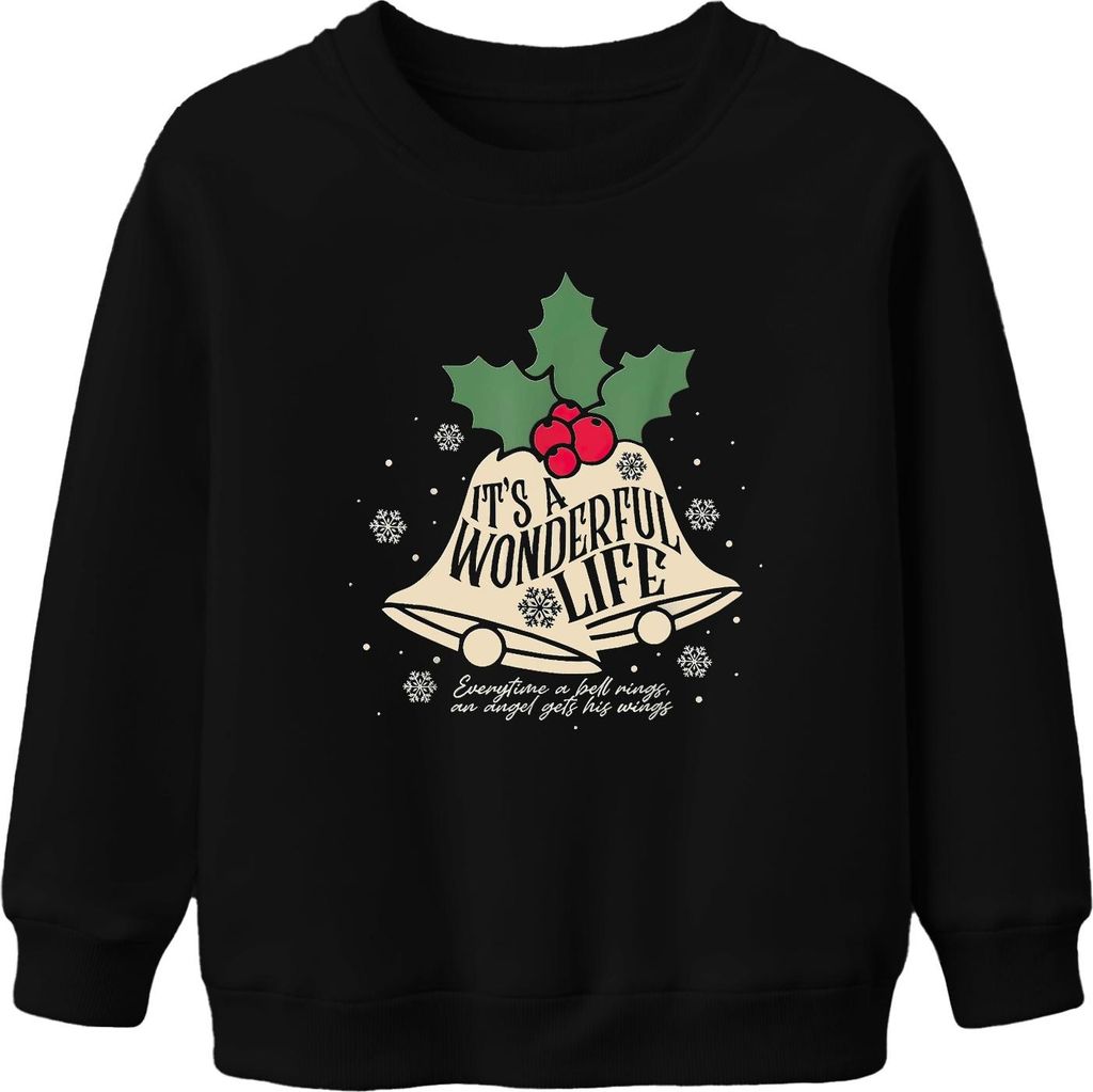 It's a Wonderful Life Christmas bells holly snowflake vintage Uni Kinder Sweatshirt Pullover, Schwarz, 140