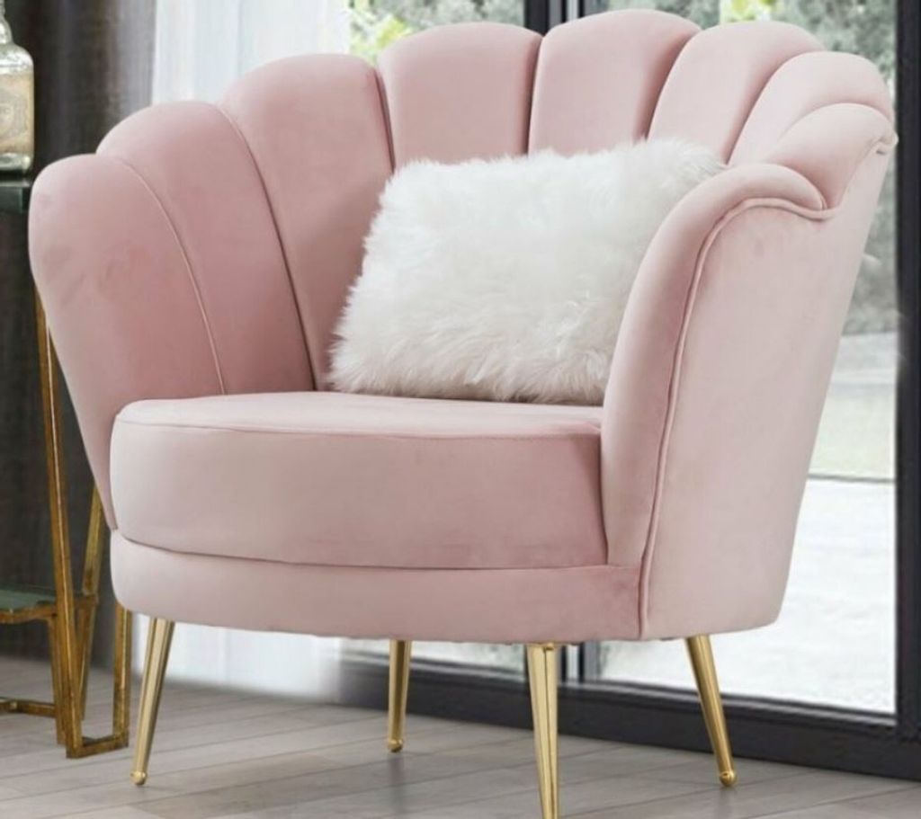 Casa Padrino Designer Art Deco Wohnzimmer Sessel Rosa / Gold 85 x 55 x H. 85 cm - Art Deco Wohnzimmer Möbel