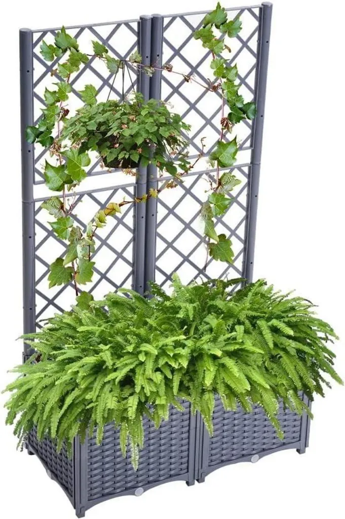 Mingone Bac à plantes avec treillis Gris bleu 80x40x136cm Jardinage