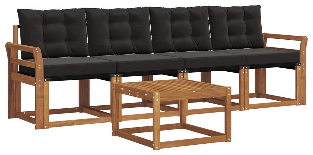vidaXL Outdoor-Sofagarnitur mit Kissen 5 pcs Natürlich und Schwarz