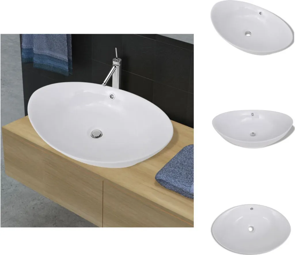 Lavabo Ovale in Ceramica con Troppopieno 59x38,5 - Ideale Famiglie - 1