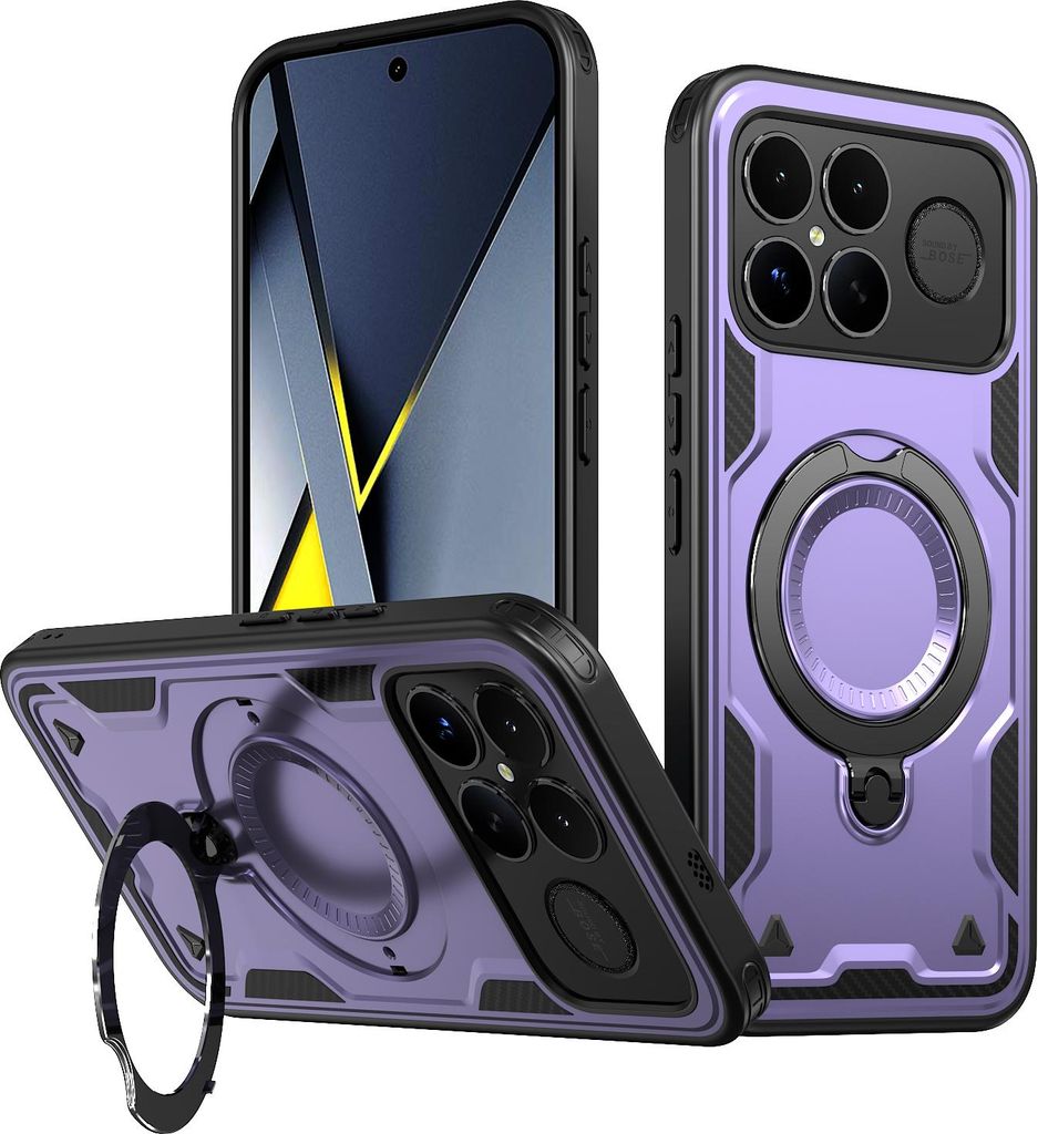 Dual Layer Hülle für Xiaomi Poco F8 Ultra/Redmi K90 Pro Max mit Ring Ständer Magnetisch Stoßfest Handyhülle Lila