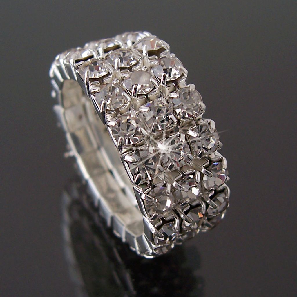 Damen Fingerring Bandringe Strass Ringe Modeschmuck Silber Verlobungsring Mode 