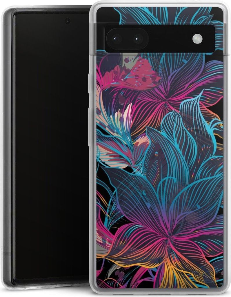 DeinDesign Slim Hülle für Google Pixel 6a Silikon Case Ultra Dünn Handyhülle Blumen Neon bunt