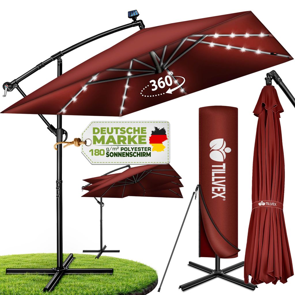 tillvex® Alu Sonnenschirm Rechteckig Ø 330 cm mit LED Solar Produktbild  KI-generiertes Bild