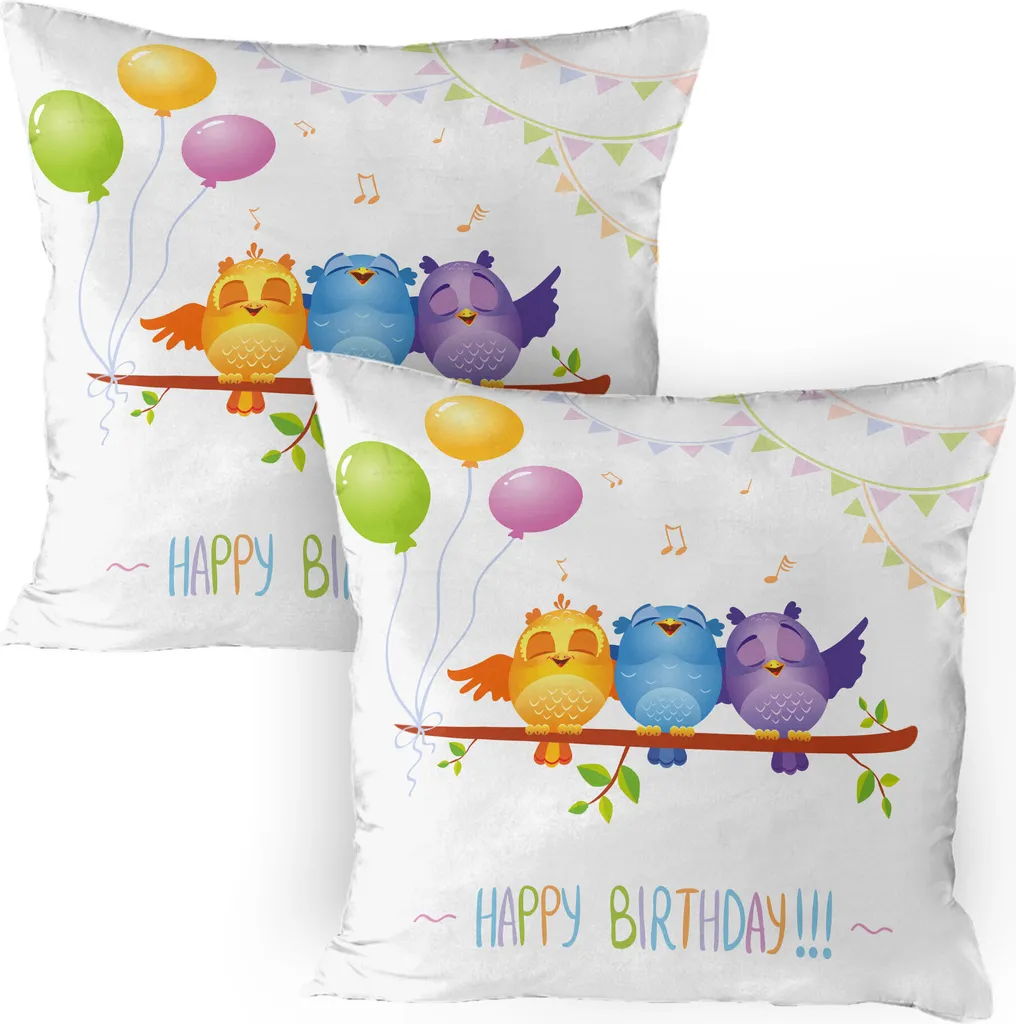 Set 2 Federe Cuscini 80x80 Gufi Colorati Compleanno - Lavabili