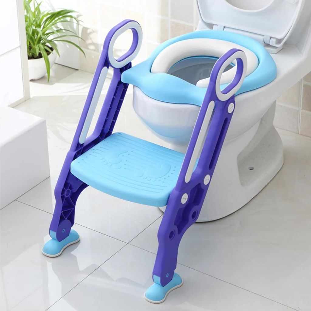 Toilettentrainer Kinder - Sitz mit Leiter - Höhenverstellbar - Weiches PolyurethanPolster - Rutschfest - Für 25–36 Monate - Blau-Lila