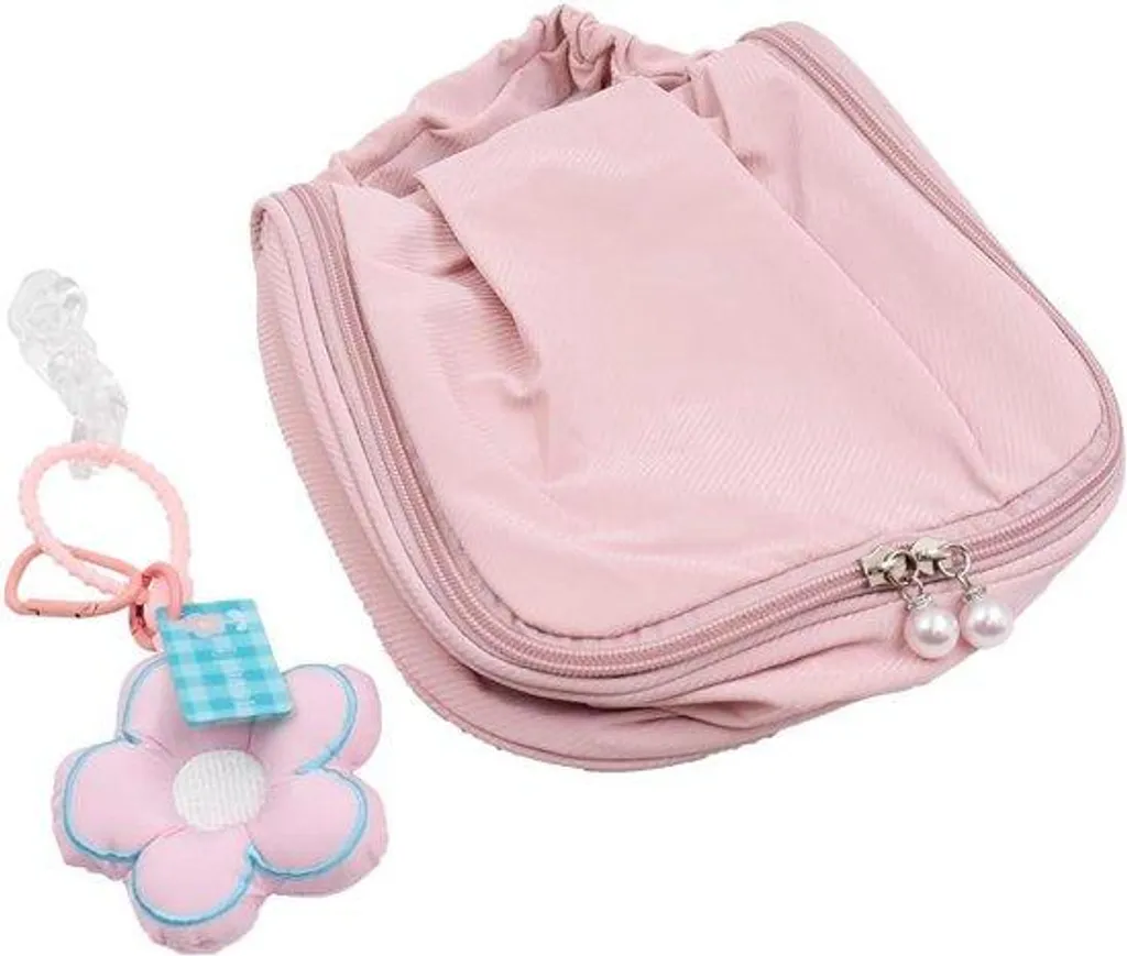 Trousse de maquillage pour voyage et travail : rangement rose fleuri