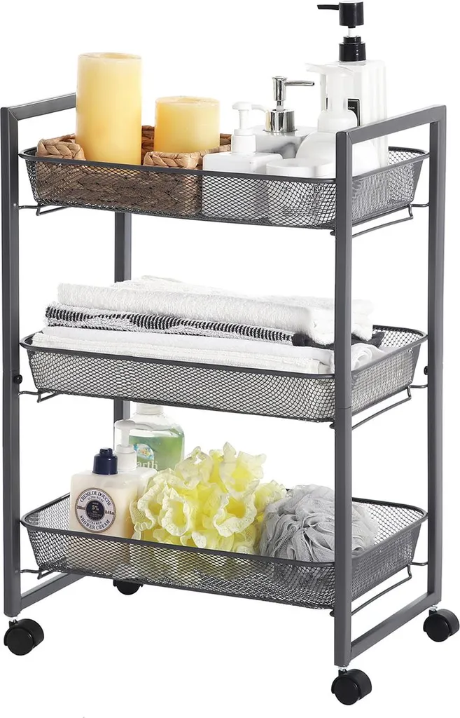 Chariot de service gris pour préparation de commande et bureau