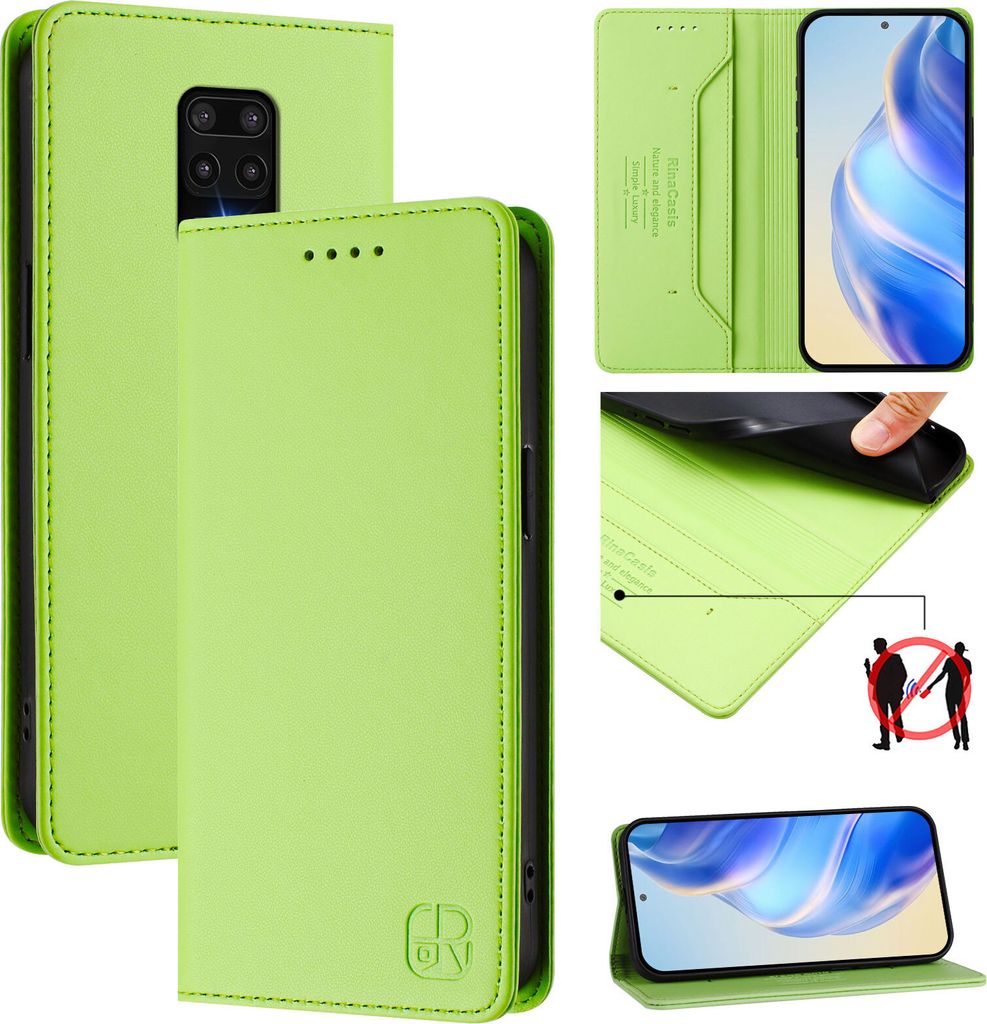 Lederhülle für Xiaomi Redmi Note 9S/9 Pro/9 Pro Max Hülle Flip Brieftasche Kartenfächern Ständer Schutzhülle Grün