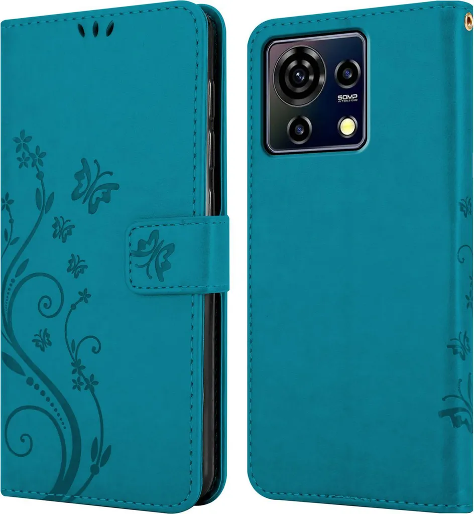 Cadorabo cover per ZTE Blade V50 Vita cover in FLORAL BLUE Cover protettiva dal design floreale con chiusura magnetica, funzione stand e slot per carte di credito Book Case Cover - 7