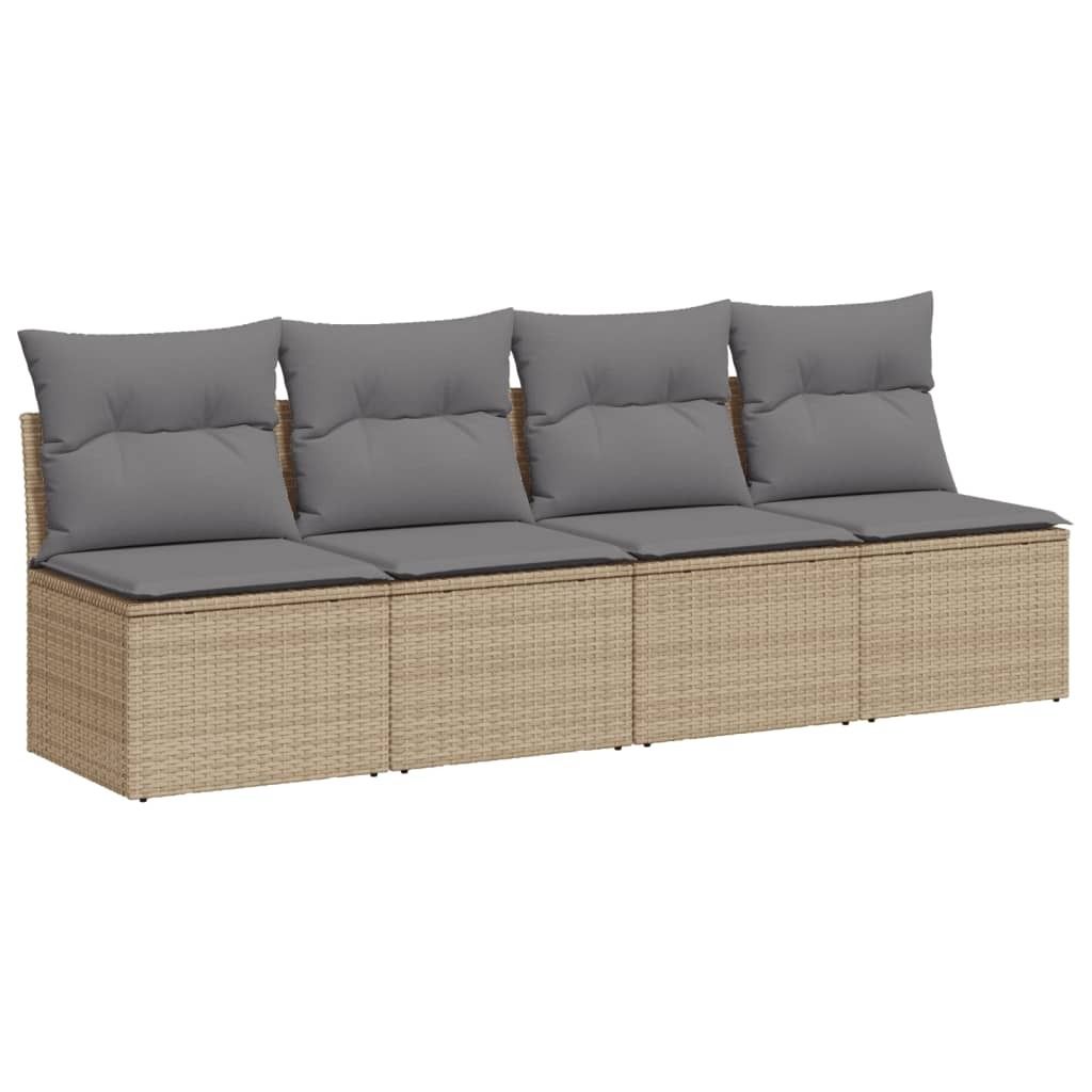 "SALE 2026" Gartensofa - Balkonmöbel/Loungeset - elegantes Design - mit Kissen 4-Sitzer Beige Poly Rattan - 220x62x69cm - Gartensofas DEMöbel180978