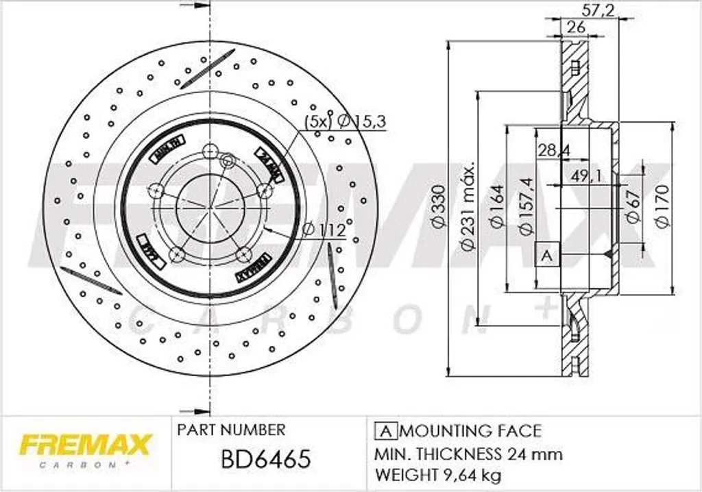 Disque de frein FREMAX BD-6465 pour Mercedes Classe C OE 2044230412