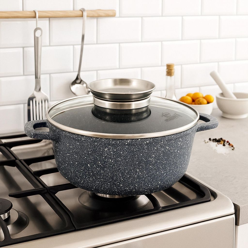 Set De Casseroles Et Poêles Florosa 7 Pièces - Revêtement Céramique Antiadhésif Granit Noir, Compatible Induction