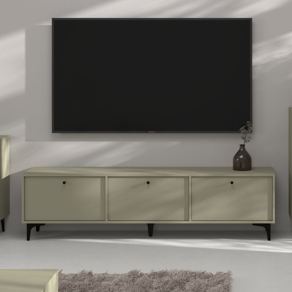 Masseno TV-Schrank TORINO 180 cm Fernsehschrank mit 3 Türen TV-Lowboard für Wohnzimmer Modern 180x40,8x48,5 cm Hellgrün / Hellgrün