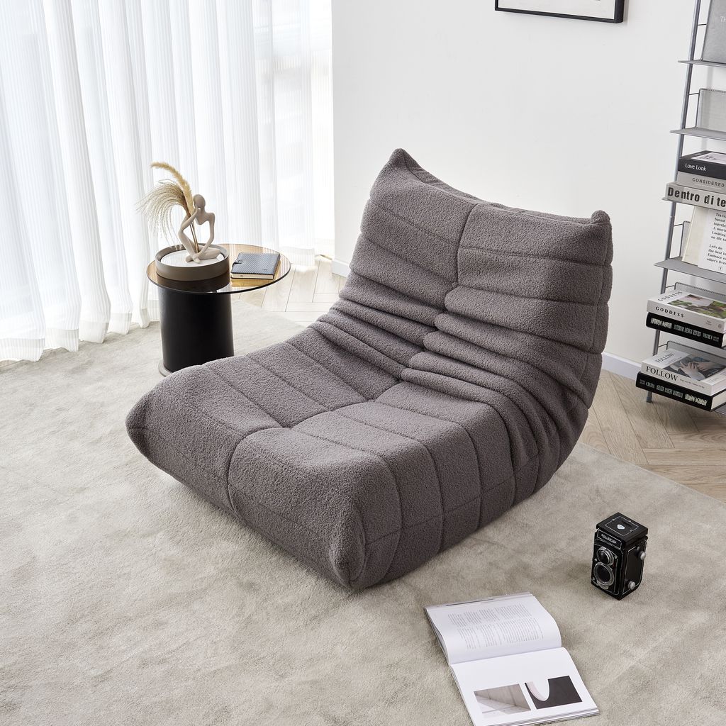 STILVORA Indoor-Sitzsack Schlafsofas Lazy Sofa mit Rückenlehne, faltbarer Einzelsofa mit Hochelastischer Schwammrahmen, Teddysamt, Orange