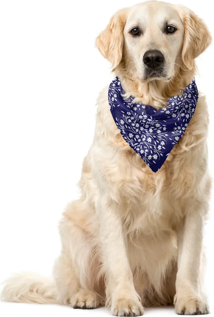ABAKUHAUS Bandana per animali domestici blu navy e bianca, motivo floreale, 40x40 cm, indaco bianco