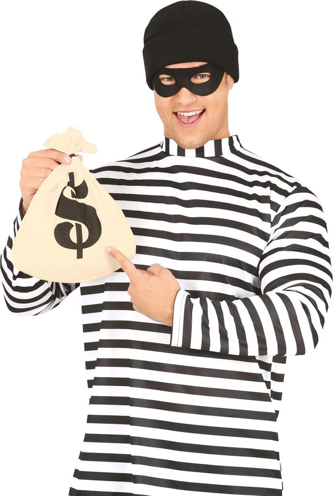 Dieb Banditen Kostüm Set Karneval Maske Oberteil Geldbeutel Sträfling Accessoire Robber Outfits Verbrecher Faschingskostüm Maskerade Räuber Kar...