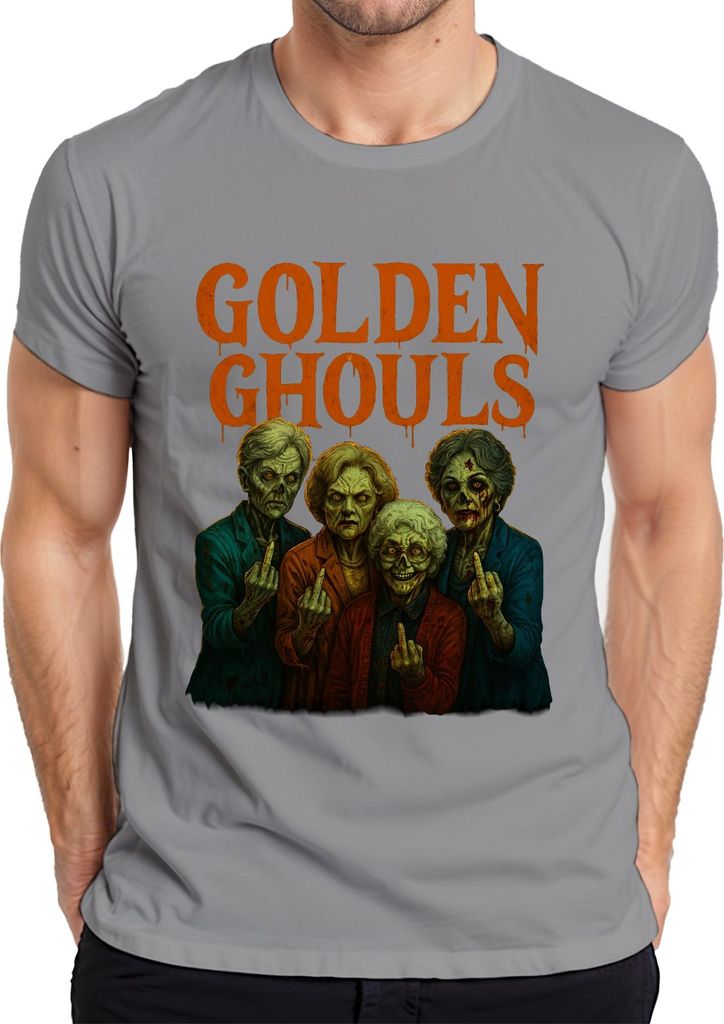 Golden Ghouls Zombie Omas Halloween Horror Grusel Golden Girls Parodie Herren T-Shirt, Grau, S