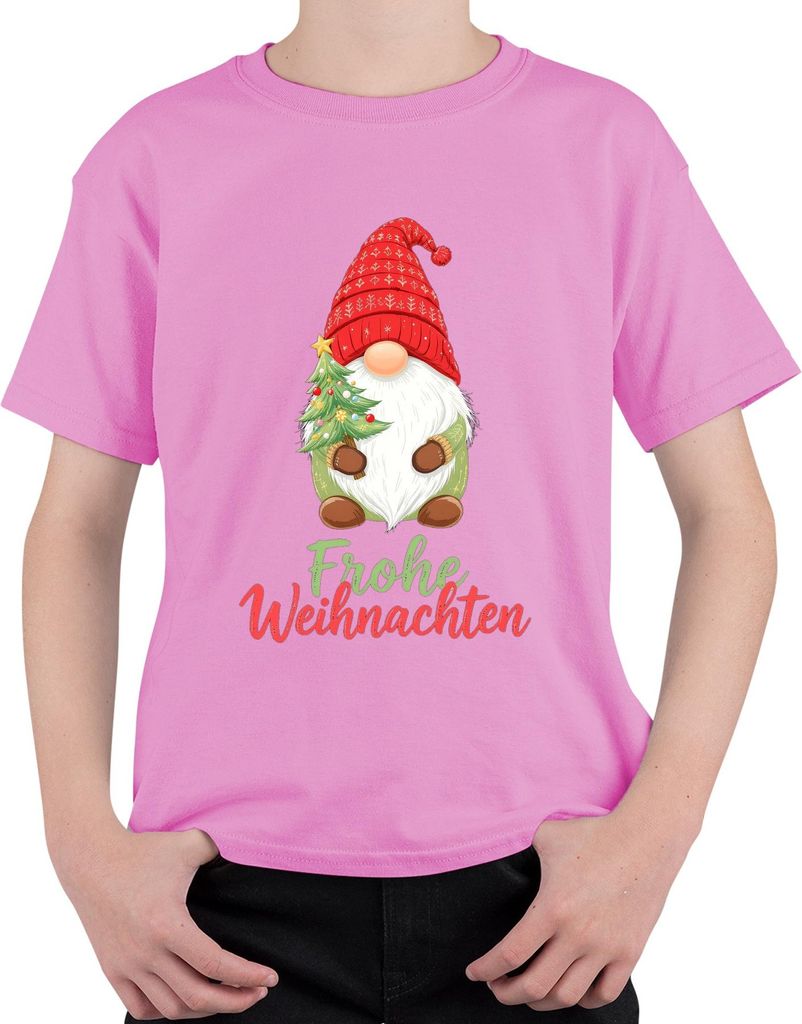 Frohe Weihnachten Wichtel Weihnachtsgnom Weihnachtsbaum Niedlich Uni Kinder T-Shirt, Pink, 128